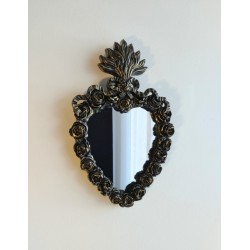 Miroir ex voto noir patine or