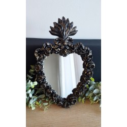 Miroir ex voto noir patine or