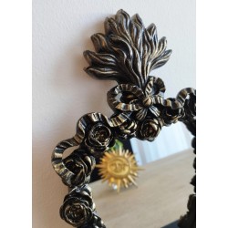 Miroir ex voto noir patine or