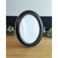 Cadre photo ovale noir perles or - Grand modèle
