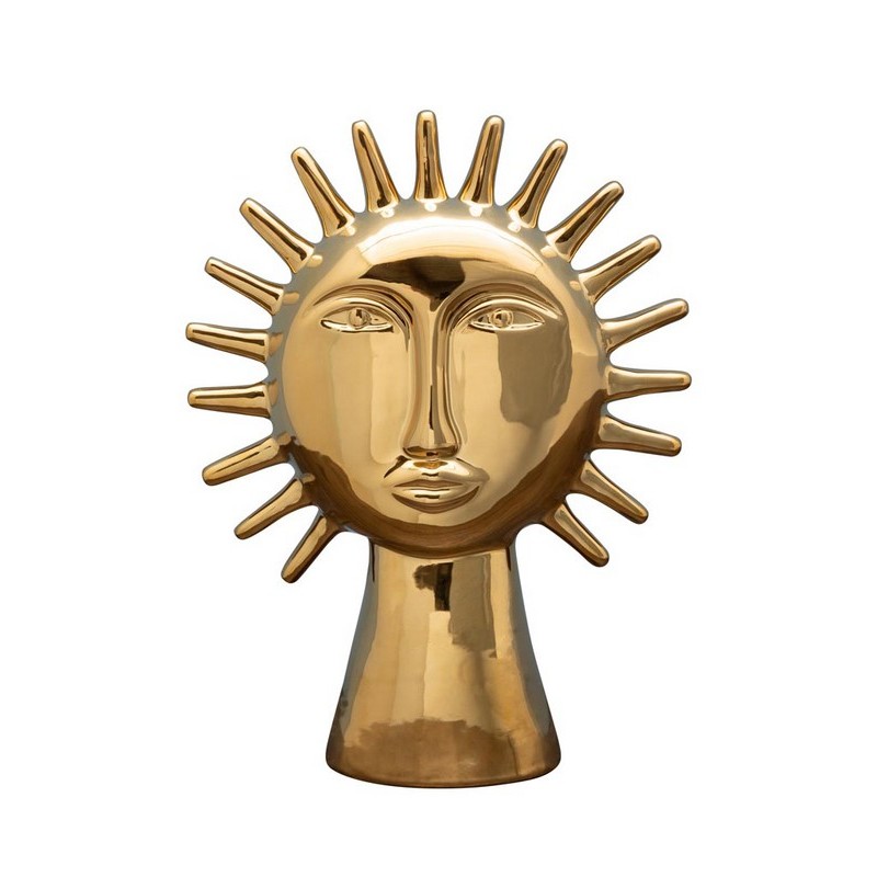 Décoration tête soleil céramique dorée