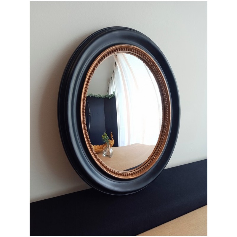 Miroir convexe ovale style Napoléon noir et or L