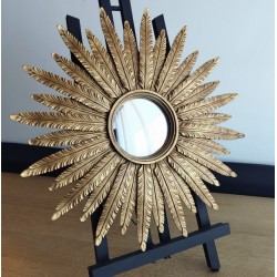 Miroir de sorcière soleil plumes doré ø38