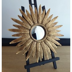 Miroir de sorcière soleil plumes doré ø38