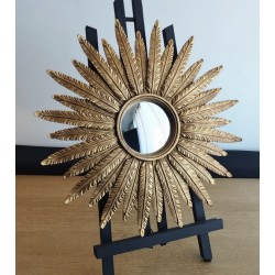 Miroir de sorcière soleil plumes doré ø38