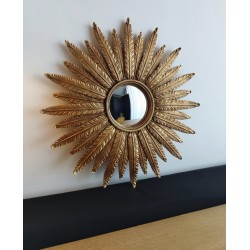 Miroir de sorcière soleil plumes doré ø38