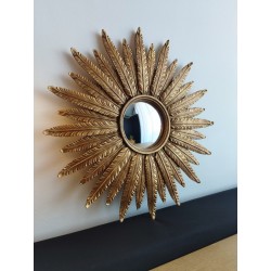 Miroir de sorcière soleil plumes doré ø38