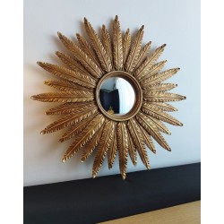 Miroir de sorcière soleil plumes doré ø38