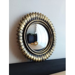 Miroir convexe plumes dorure antique