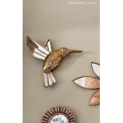 Décoration murale colibri miroir bord or