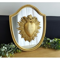 Cadre miroir ex voto coeur couronne gravé or