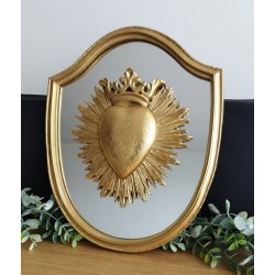 Cadre miroir ex voto coeur couronne gravé or