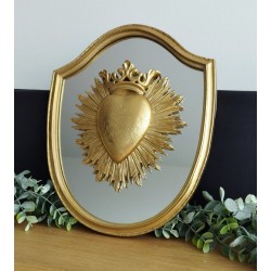 Cadre miroir ex voto coeur couronne gravé or