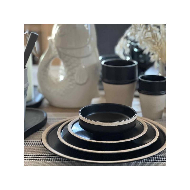 Set De 6 Assiettes En Grès Noir Twinzee - Vaisselle Élégante Micro-ondable