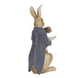 Figurine lapin chic manteau touché velours noeud métal 40cm