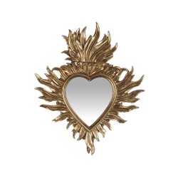 Miroir ex voto coeur flamboyant doré