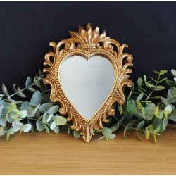 Petit miroir ex voto coeur baroque doré