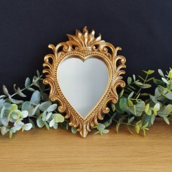 Petit miroir ex voto coeur baroque doré