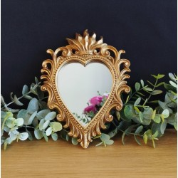 Petit miroir ex voto coeur baroque doré