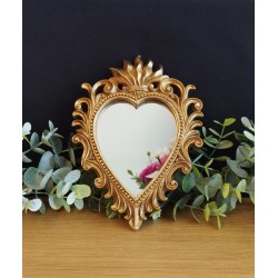 Petit miroir ex voto coeur baroque doré