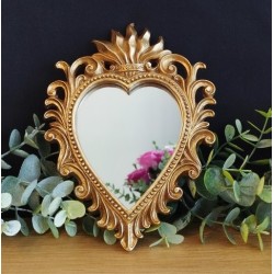Petit miroir ex voto coeur baroque doré