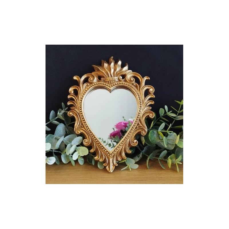 Petit miroir ex voto coeur baroque doré