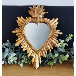 Miroir ex voto coeur et flamme doré