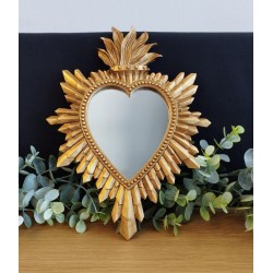 Miroir ex voto coeur et flamme doré