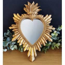 Miroir ex voto coeur et flamme doré