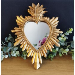 Miroir ex voto coeur et flamme doré