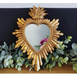 Miroir ex voto coeur et flamme doré