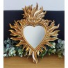 Miroir ex voto coeur flamboyant doré