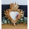 Miroir ex voto coeur flamboyant doré