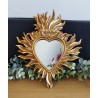 Miroir ex voto coeur flamboyant doré