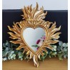 Miroir ex voto coeur flamboyant doré