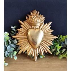 Décoration ex voto coeur soleil doré