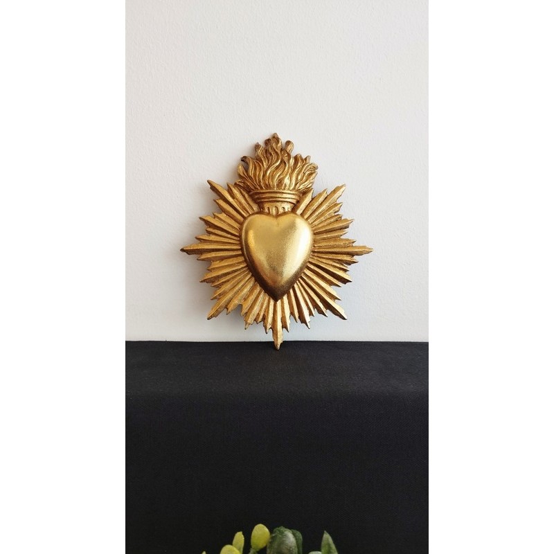 Décoration ex voto coeur soleil doré
