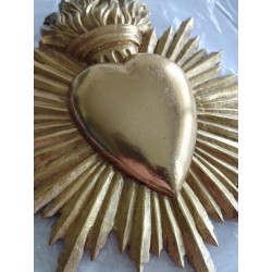 Décoration ex voto coeur soleil doré