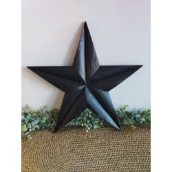 Décoration murale étoile de grange 47cm en bois massif recyclé noire