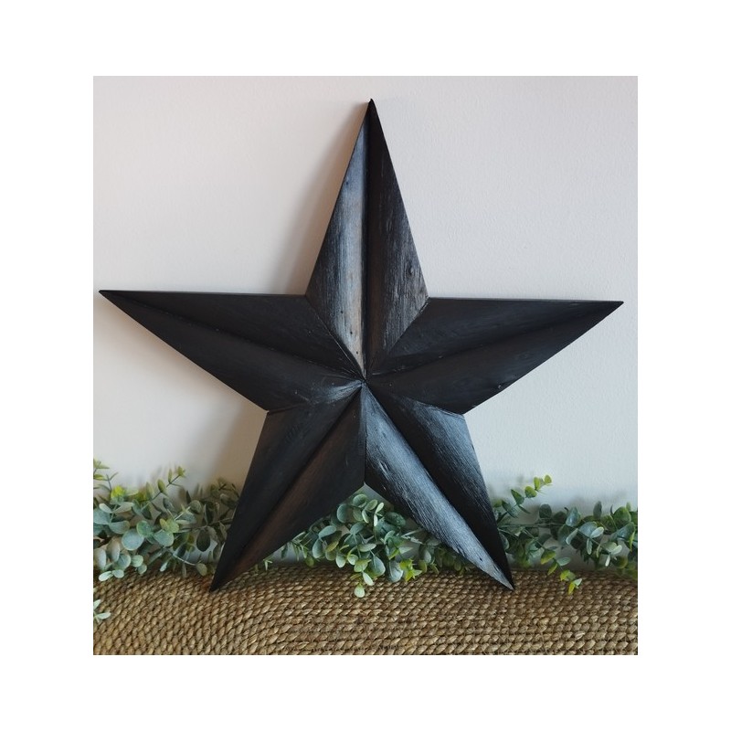 Décoration murale étoile de grange 47cm en bois massif recyclé noire