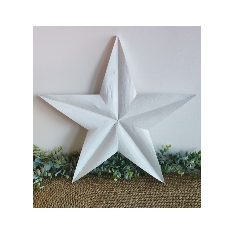 Décoration murale étoile de grange 47cm en bois massif recyclé blanche
