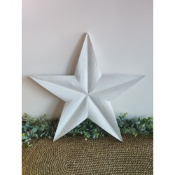 Décoration murale étoile de grange 47cm en bois massif recyclé blanche