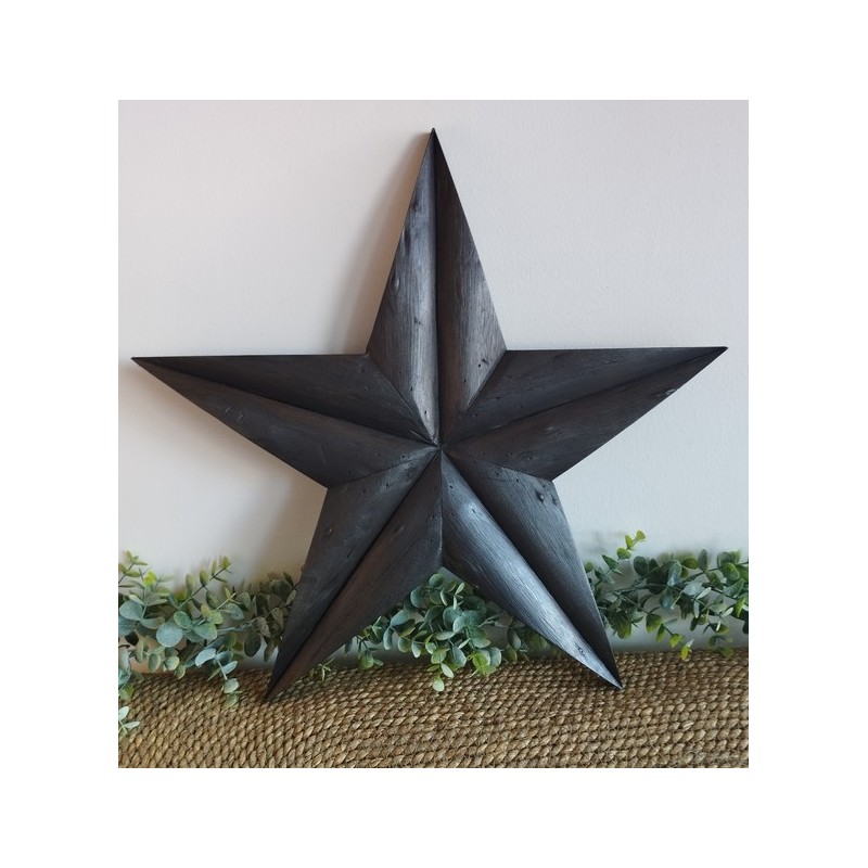Décoration murale étoile de grange 47cm en bois massif recyclé graphite