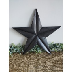 Décoration murale étoile de grange 47cm en bois massif recyclé graphite