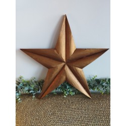 Décoration murale étoile de grange 47cm en bois massif recyclé or vieilli