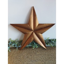 Décoration murale étoile de grange 47cm en bois massif recyclé or vieilli