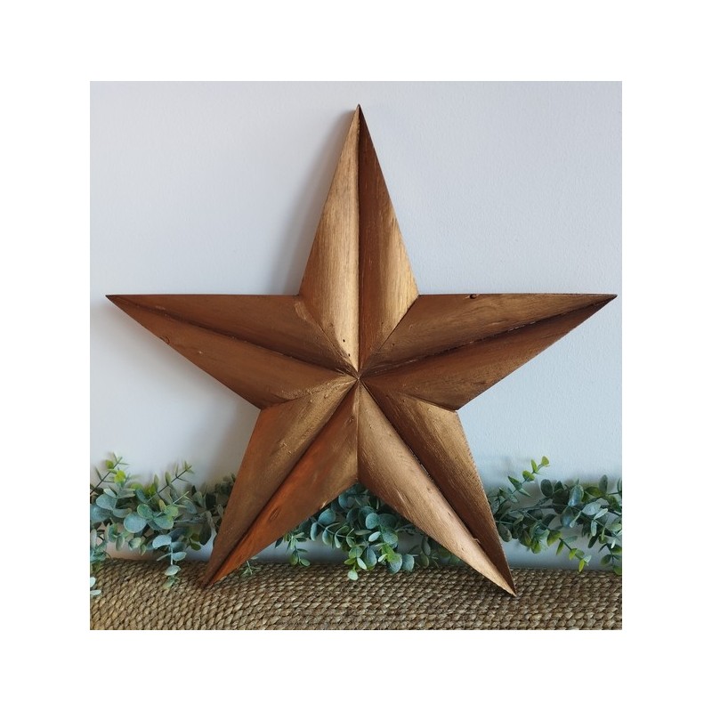 Décoration murale étoile de grange 47cm en bois massif recyclé or vieilli
