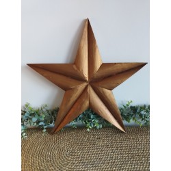 Décoration murale étoile de grange 47cm en bois massif recyclé or vieilli