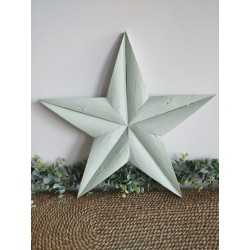 Décoration murale étoile de grange 47cm en bois massif recyclé vert tilleul mat